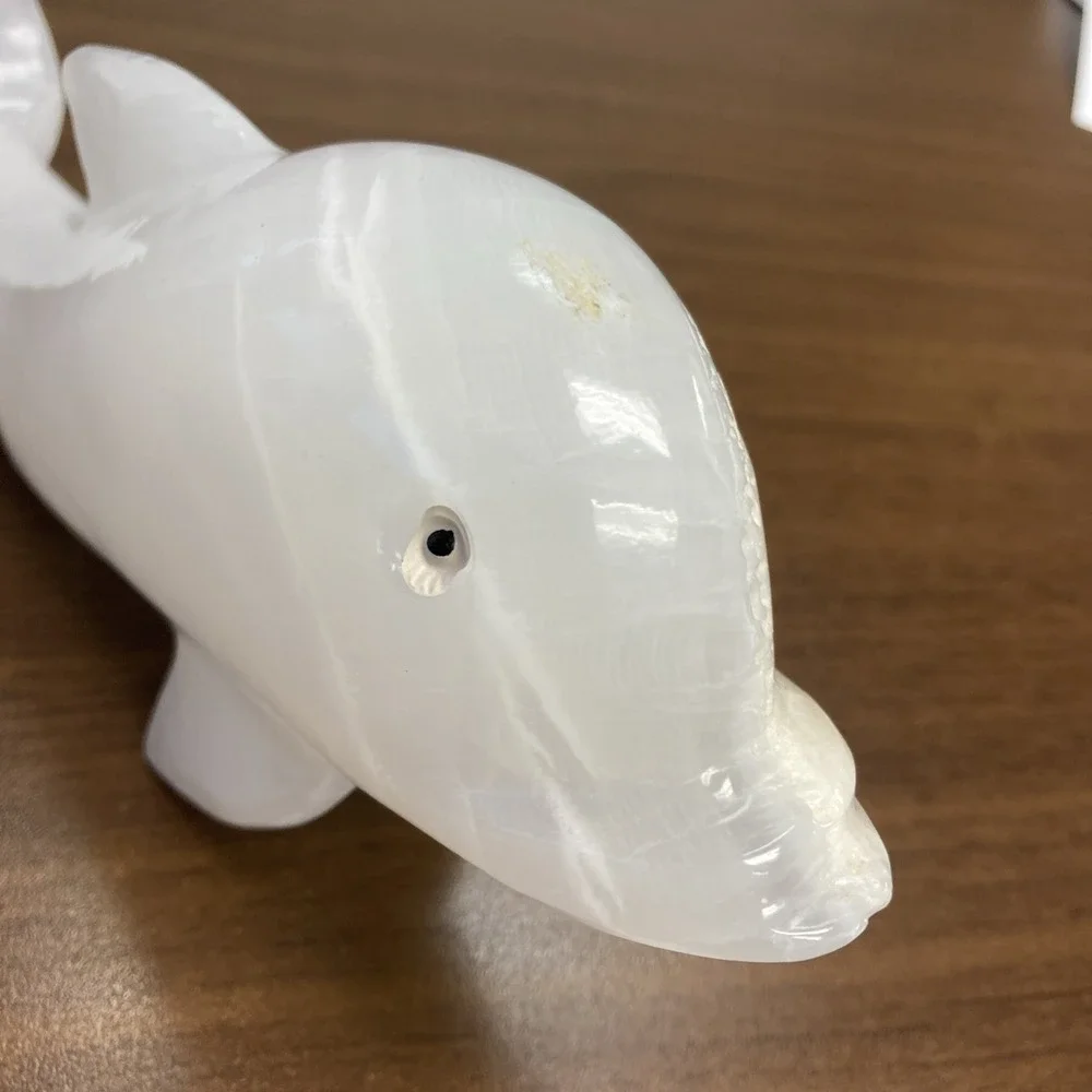 Vintage Dolphin Alabaster Hand‎ Carved Polished Figurine Marbled  8